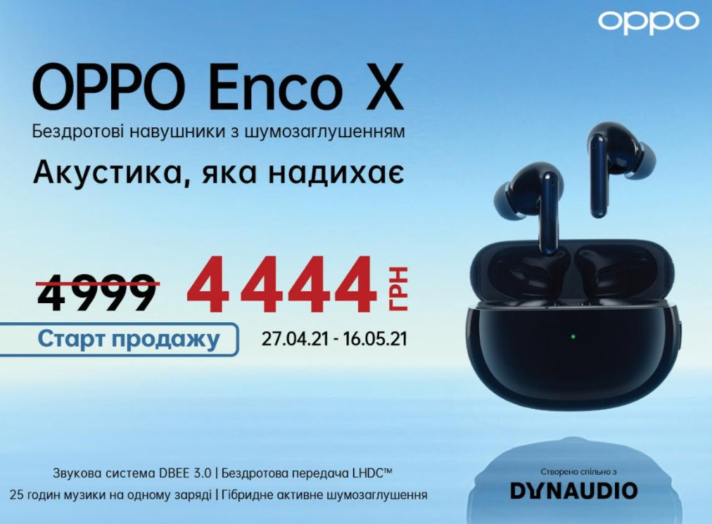 В Україні презентували безпрецедентні TWS навушники ОРРО Enco X за 4444 гривень
