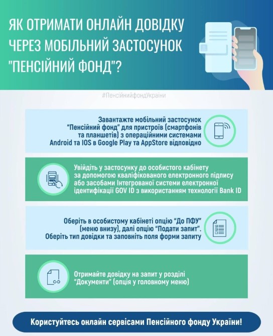 Пенсійний фонд України розповів, як отримати онлайн довідку через вебпортал електронних послуг ПФУ та через мобільний додаток "Пенсійний фонд".