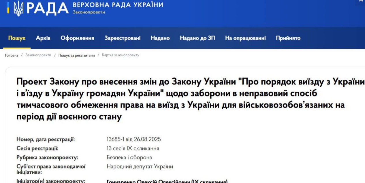 У Верховній Раді зареєстровано законопроєкт, яким скасовує обмеження на виїзд всіх чоловіків за кордон